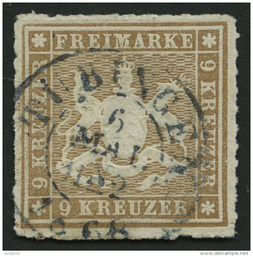 WÜRTTEMBERG 33b O, 1865, 9 Kr. Fahlbraun, R2 TÜBINGEN, Pracht, Gepr. W. Engel, Mi. 150.- - Autres & Non Classés