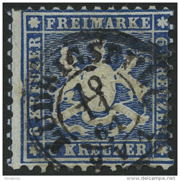 WÜRTTEMBERG 27aI O, 1864, 6 Kr. Blau Mit Plattenfehler Einbuchtung In Der Linken Randlinie Neben Erstem E In Kreuze - Autres & Non Classés