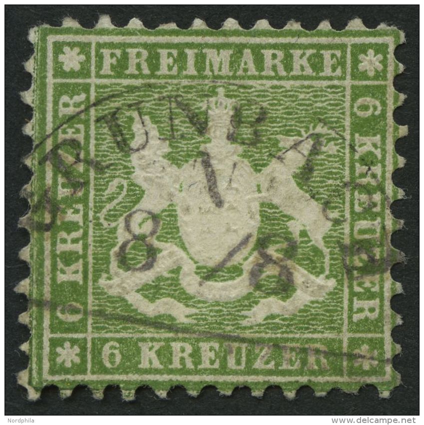 WÜRTTEMBERG 23a O, 1862, 6 Kr. Hellgrün Mit Segmentstempel GRUNBACH, Pracht - Autres & Non Classés