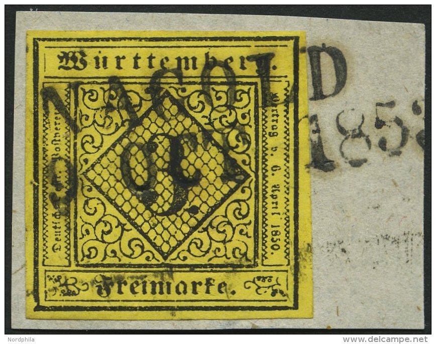 WÜRTTEMBERG 2d BrfStk, 1851, 3 Kr. Schwarz Auf Dunkelgelb, Type II, L2 NAGOLD, Kabinettbriefstück, Gepr. Heinr - Autres & Non Classés