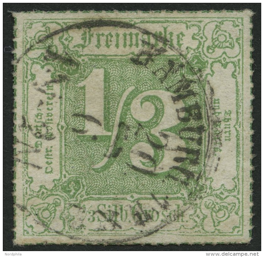 THURN Und TAXIS 46 O, 1867, 1/3 Sgr. Dunkelgelblichgrün, K1 HAMBURG TuT, Kleine Rückseitige Aufrauhung, Feinst - Autres & Non Classés