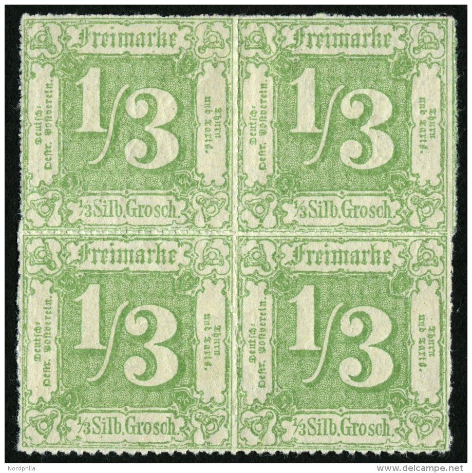 THURN Und TAXIS 36 VB *, **, 1865, 1/3 Gr. Dunkelgelbgrün Im Viererblock, Falzreste, 2 Werte Postfrisch, Pracht - Autres & Non Classés