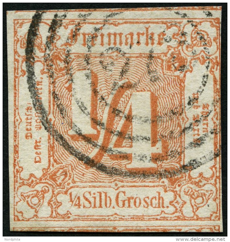 THURN Und TAXIS 13 O, 1861, 1/4 Gr. Rötlichorange, Nummernstempel 273, Links Teils Lupenrandig Sonst Meist übe - Autres & Non Classés