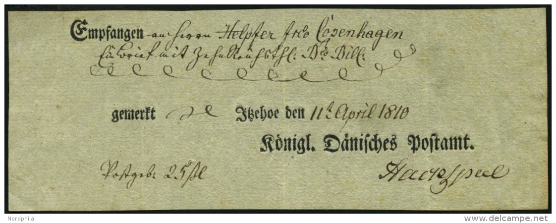 SCHLESWIG-HOLSTEIN 1810, Postschein Mit Ortsdruck Itzehoe, Pracht - Schleswig-Holstein