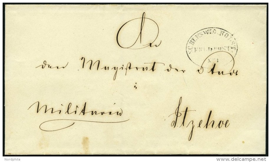 SCHLESWIG-HOLSTEIN Ca. 1851, SCHLESWIG.HOLST: FELDPOST No. I, Ovalstempel Auf Militärbriefhülle Nach Itzehoe, - Schleswig-Holstein