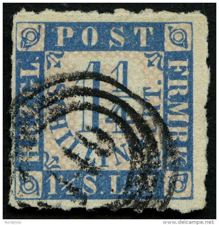 SCHLESWIG-HOLSTEIN 7 O, 149 (MÖLLN) Auf 11/4 S. Mittelblau/weißrosa, Pracht - Schleswig-Holstein