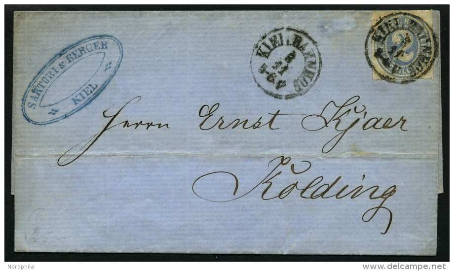 SCHLESWIG-HOLSTEIN 21 BRIEF, 1867, 2 S. Mittelgrauultramarin Mit K1 KIEL BAHNHOF Auf Brief Nach Kolding, Feinst - Schleswig-Holstein