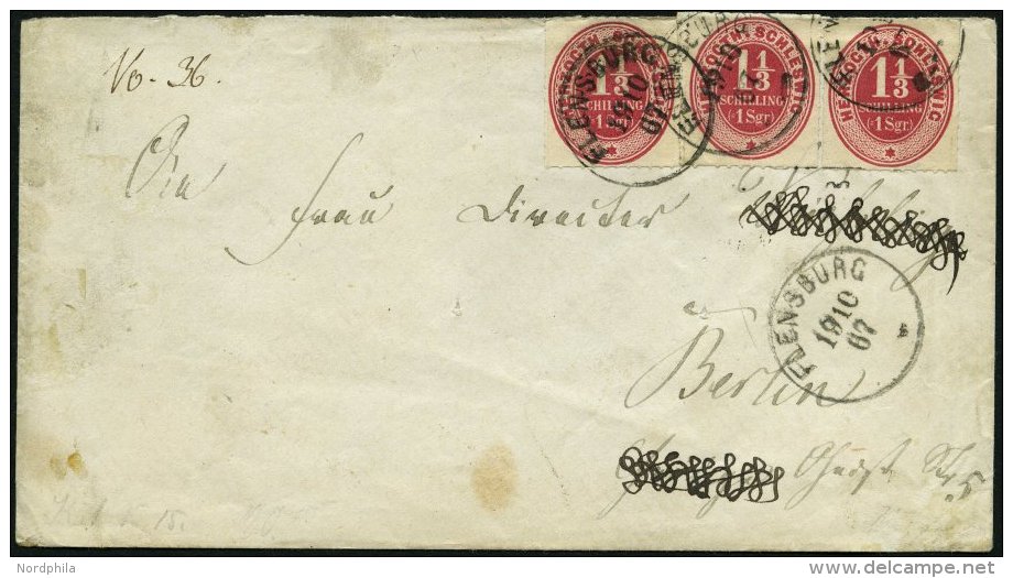 SCHLESWIG-HOLSTEIN 15 BRIEF, 1867, 1 1/3 S. Rosa, 3x Auf Brief Von FLENSBURG Nach Berlin, Feinst (Name Unkenntlich Gemac - Schleswig-Holstein