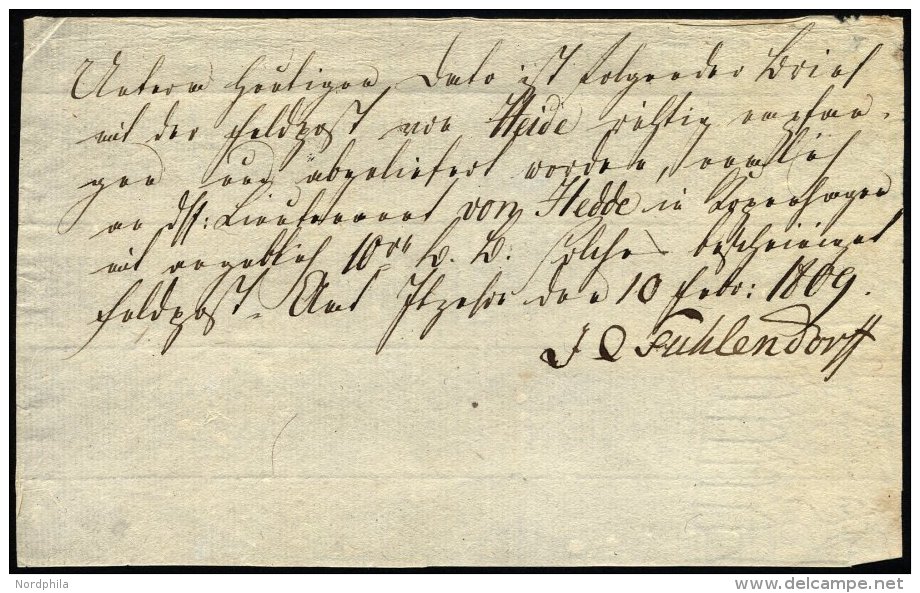 SCHLESWIG-HOLSTEIN ITZEHOE, Handschriftlich Auf Feldpostschein (1809), Pracht - Prefilatelia