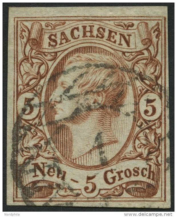 SACHSEN 12e O, 1857, 5 Ngr. Rostbraun, Kabinett, Gepr. Drahn, Mi. 220.- - Saxe