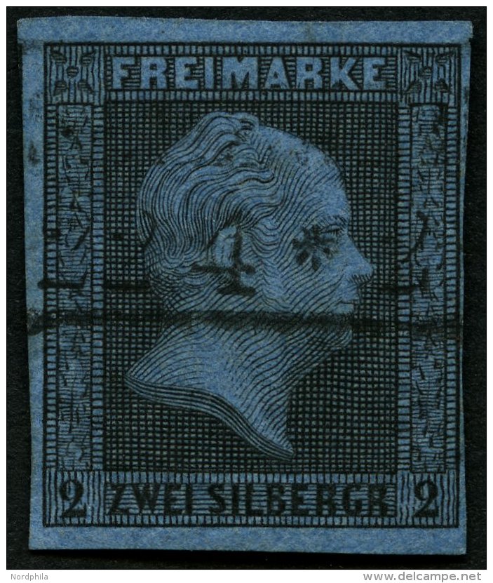 PREUSSEN 3 O, 1850, 2 Sgr. Schwarz Auf Blau, Ortsstempel, Pracht, Mi. 120.- - Autres & Non Classés