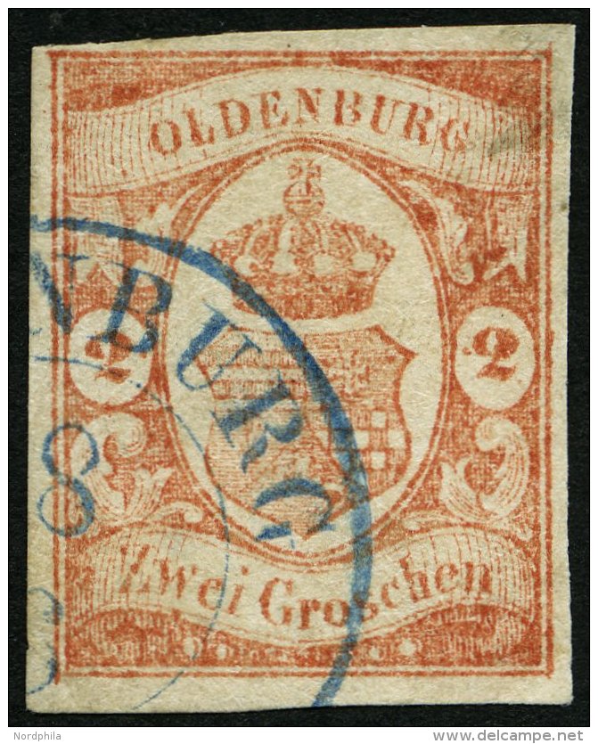 OLDENBURG 13 O, 1861, 2 Gr. Schwärzlichrotorange, Feinst (kleine Helle Stelle), Mi. 550.- - Oldenburg