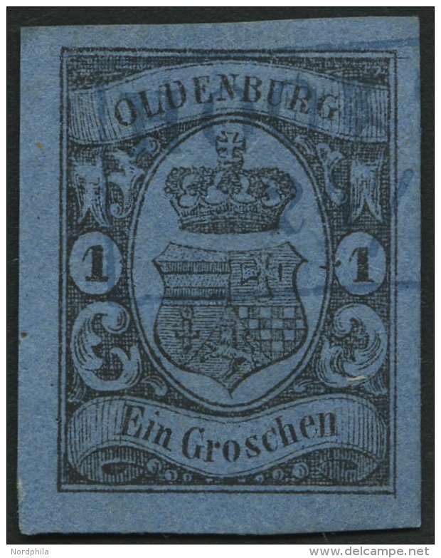 OLDENBURG 6a O, 1859, 1 Gr. Schwarz Auf Hellblau, Blauer R2 HOOKS(IEL), Breitrandig, Pracht, Mi. (60.-) - Oldenbourg