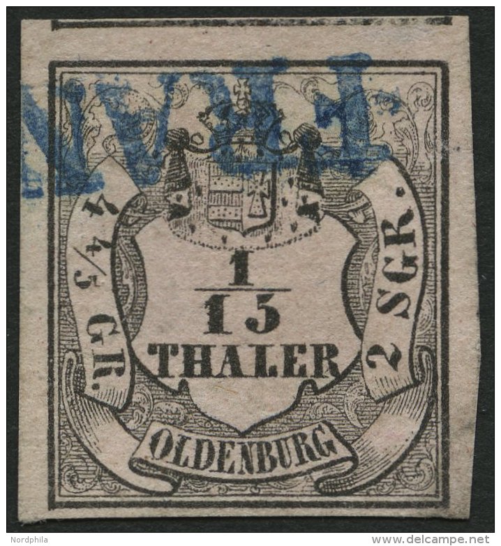 OLDENBURG 3I O, 1852, 1/15 Th. Schwarz Auf Mattbräunlichrot, Type I, Blauer L1 FRANCO, Pracht, Mi. 100.- - Oldenbourg