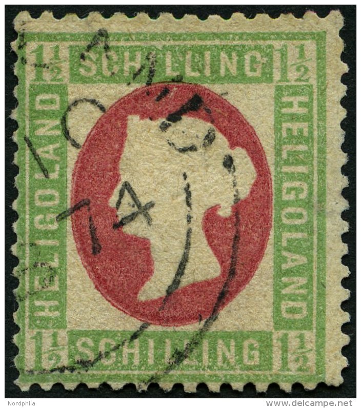HELGOLAND 10 O, 1873, 11/2 S. Hellgrün/karmin, Rundstempel, Etwas Korrigiert Sonst Pracht, Gepr. Brettl Und Lemberg - Héligoland