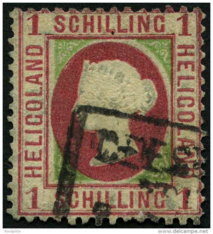 HELGOLAND 7d O, 1873, 1 S. Dunkelrötlichkarmin/mittelgelbgrün, R3 GEESTEMÜNDE ZOLLVEREIN, Starke Män - Héligoland