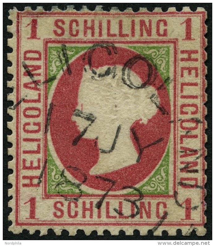HELGOLAND 7a O, 1871, 1 S. Karmin/gelblichgrün, Rundstempel, Repariert, Fotobefund Schulz, Mi. (280.-) - Héligoland