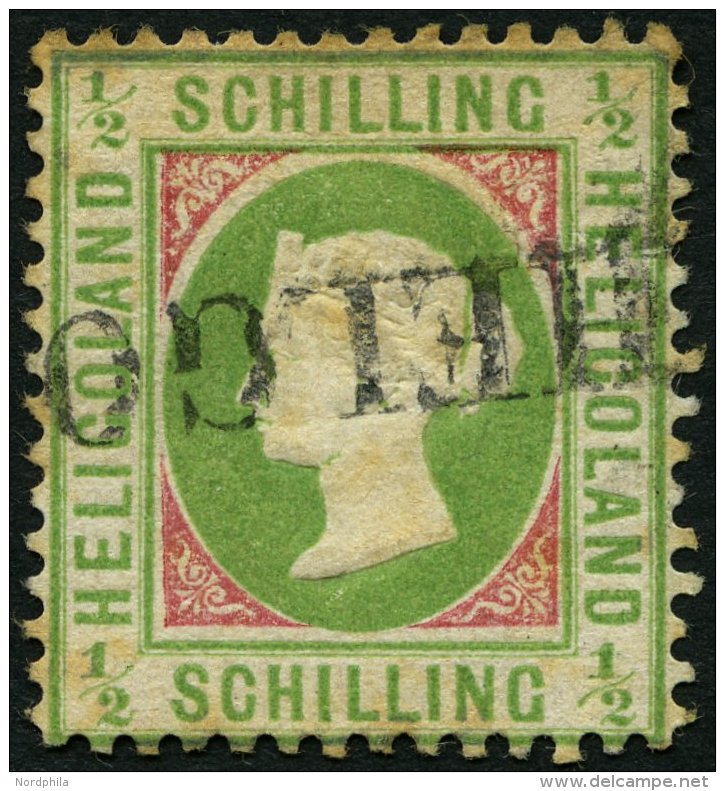 HELGOLAND 6e O, 1872, 1/2 S. Hellolivgrün/karmin, L1, Stockig, Feinst, Signiert Richter - Heligoland