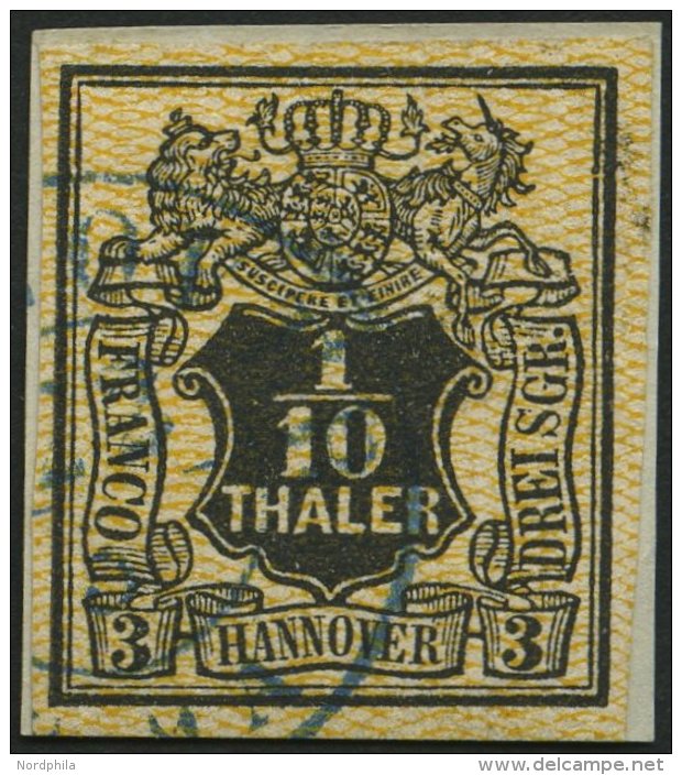 HANNOVER 7a BrfStk, 1855, 1/10 Th. Schwarz, Orange Genetzt, Auf Knappem Prachtbriefstück, Pracht, Mi. 200.- - Hannover