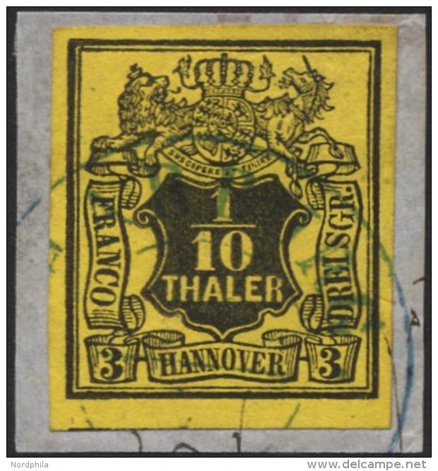 HANNOVER 5 BrfStk, 1851, 1/10 Th. Schwarz Auf Gelb, Blauer K2 HARBURG, Prachtbriefstück, Mi. (75.-) - Hanovre