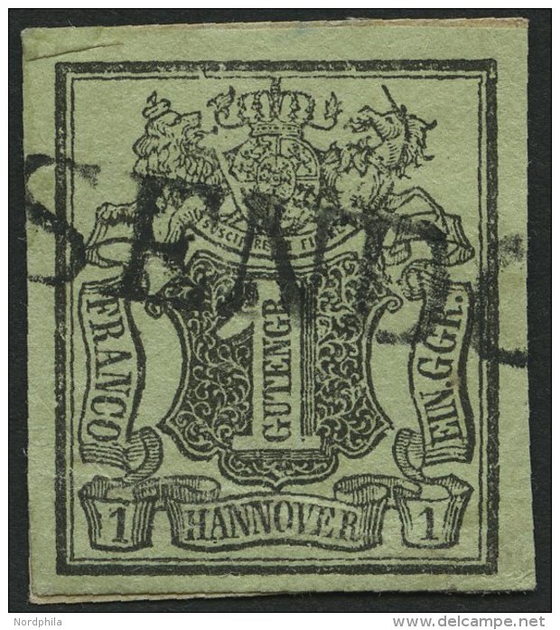HANNOVER 2aV BrfStk, 1851, 1 Ggr. Schwarz Auf Graugrün Mit Plattenfehler Löwenrücken Links Neben Wappenov - Hanovre