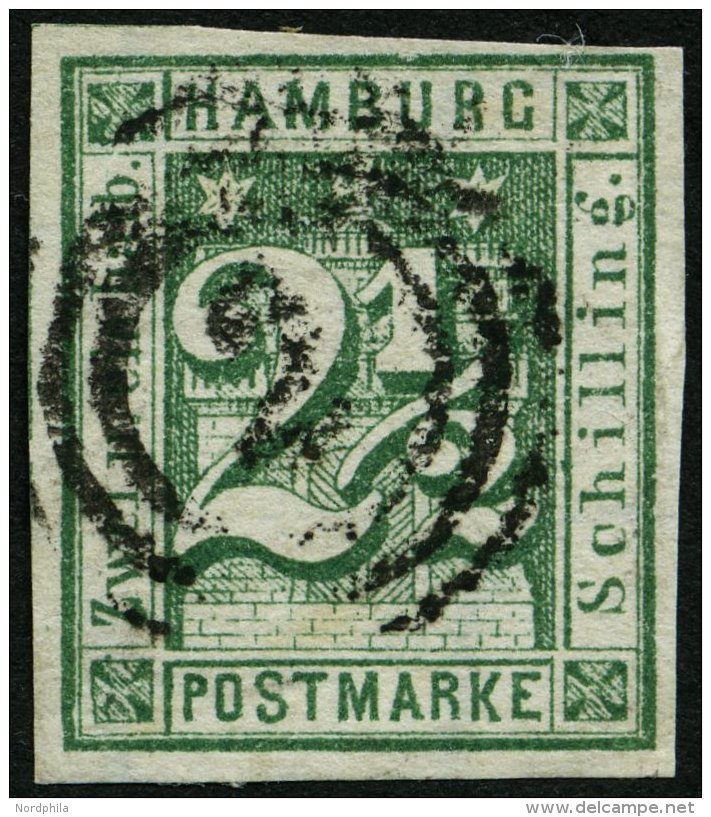 HAMBURG 9 O, 1864, 21/2 S. Blaugrün, Pracht, Mi. 180.- - Hambourg