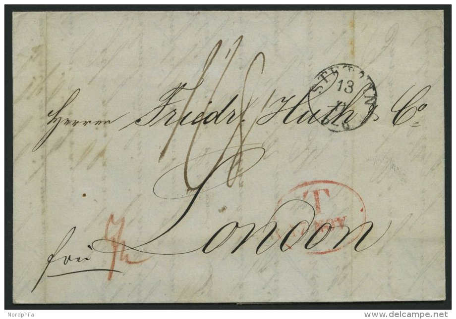 HAMBURG - GRENZÜBERGANGSSTEMPEL 1846, T 17 NOV, In Rot Auf Brief Von Stettin (K1) über Hamburg (rückseiti - Préphilatélie