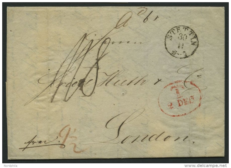 HAMBURG - GRENZÜBERGANGSSTEMPEL 1842, T 2 DEC, In Rot Auf Brief Von Stettin (K1) über Hamburg (rückseitig - Préphilatélie