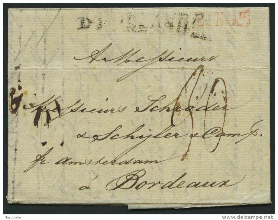 HAMBURG - GRENZÜBERGANGSSTEMPEL 1796, D HOLLANDE, Leicht Unleserlicher L1 Und Roter L1 En. Num. Auf Brief Nach Bord - Préphilatélie