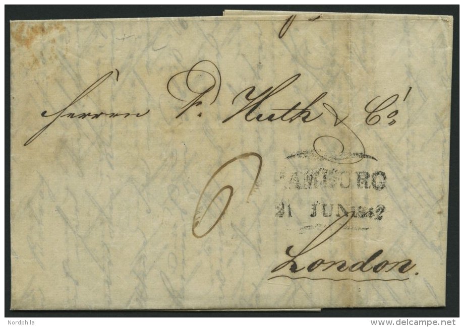 HAMBURG VORPHILA 1842, HAMBURG., Schmetterlingsstempel Auf Forwarded-Letter Von Erfurt Nach London, Feinst - Autres & Non Classés
