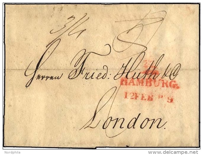 HAMBURG VORPHILA 1819, HAMBURG, Roter L2 Mit Turm Auf Brief Auf Brief Nach London, Feinst - Autres & Non Classés