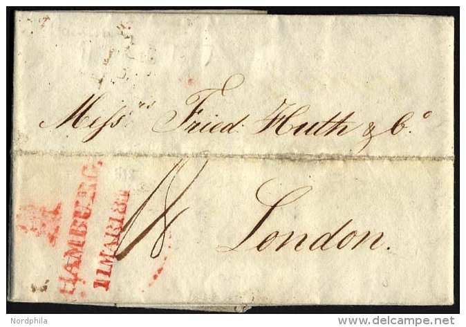 HAMBURG VORPHILA 1817, HAMBURG., Roter L2 Mit Turm Auf Brief Nach London, Feinst (starker Registraturbug) - Autres & Non Classés