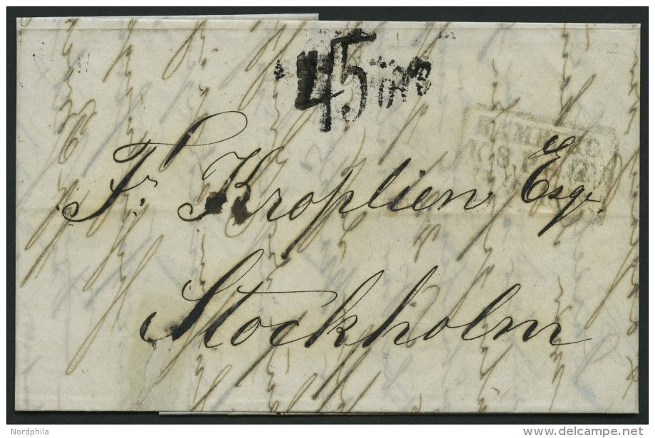 HAMBURG-VORPHILA 1862, HAMBURG K.S.P.A., R3 Auf Brief Von London Nach Stockholm, Tax-Stempel 45 öre, Prachtbrief, R - Préphilatélie