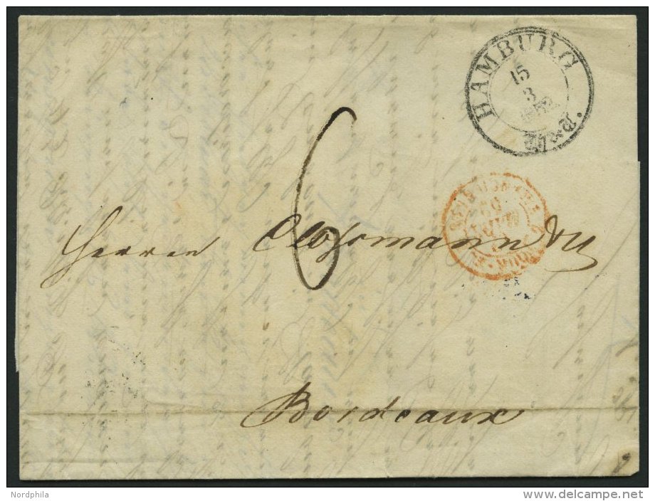 HAMBURG - THURN UND TAXISCHES O.P.A. 1852, HAMBURG Th.&amp; T., K3 Auf Forwarded-Letter Von Riga Nach Bordeaux, Agent Kr - Préphilatélie