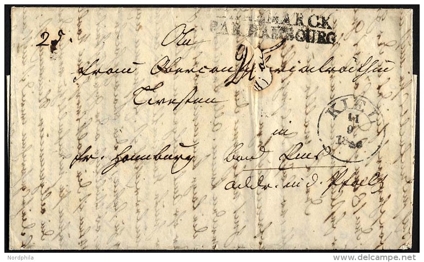 HAMBURG - THURN UND TAXISCHES O.P.A. 1846, DANEMARCK PAR HAMBOURG, L2 Auf Brief Von KIEL (K1) In Die Pfalz, Rücksei - Préphilatélie