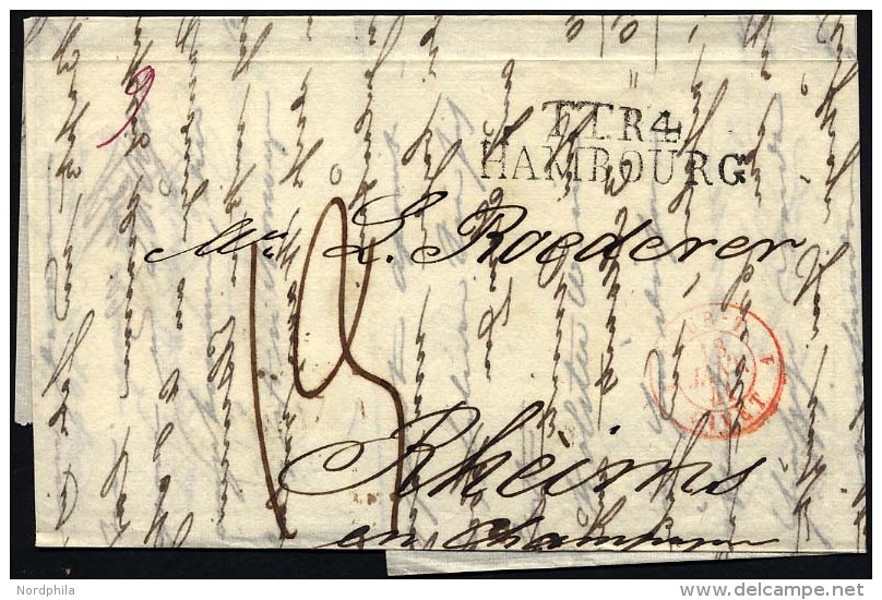 HAMBURG - THURN UND TAXISCHES O.P.A. 1840, TT.R.4 HAMBOURG, L2 Auf Forwarded-Letter Von Helsingborg Nach Rheims, Roter T - Precursores