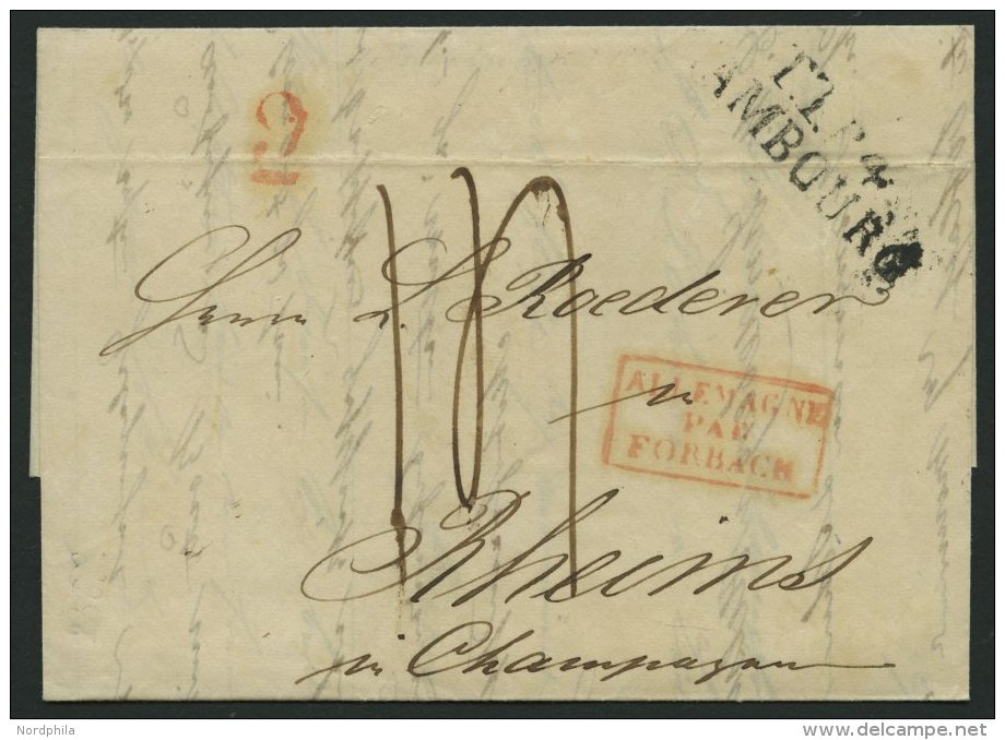 HAMBURG - THURN UND TAXISCHES O.P.A. 1836, TT.R.4. HAMBOURG, L2 Auf Forwarded-Letter Von Helsingsborg Nach Rheims, Roter - Préphilatélie