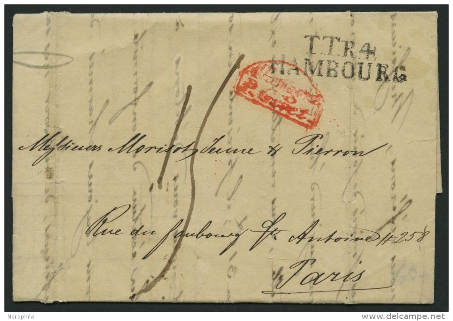 HAMBURG - THURN UND TAXISCHES O.P.A. 1833, TT.R.4. HAMBOURG, L2 Auf Rechnungsbrief Nach Paris, Roter ALLEMAGNE P. GIVET, - Prephilately