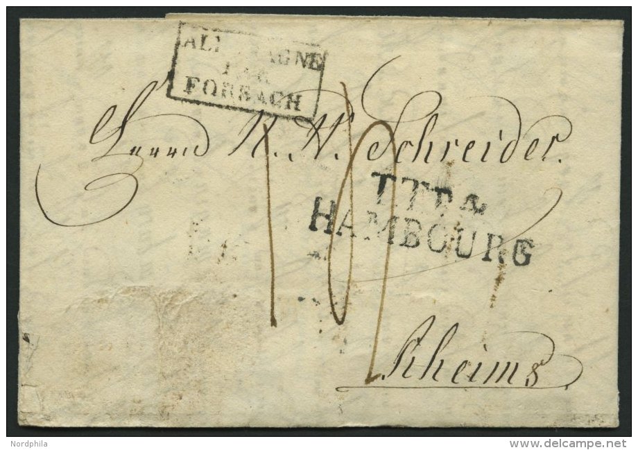 HAMBURG - THURN UND TAXISCHES O.P.A. 1828, TT.R.4. HAMBOURG, L2 Auf Forwarded-Letter Von Elbing Nach Rheims, Agent P.H. - Prephilately