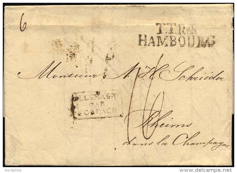 HAMBURG - THURN UND TAXISCHES O.P.A. 1823, TT.R.4 HAMBOURG, L2 Auf Brief Von Altona Nach Rheims, R3 ALLEMAGNE/PAR/FORBAC - Préphilatélie