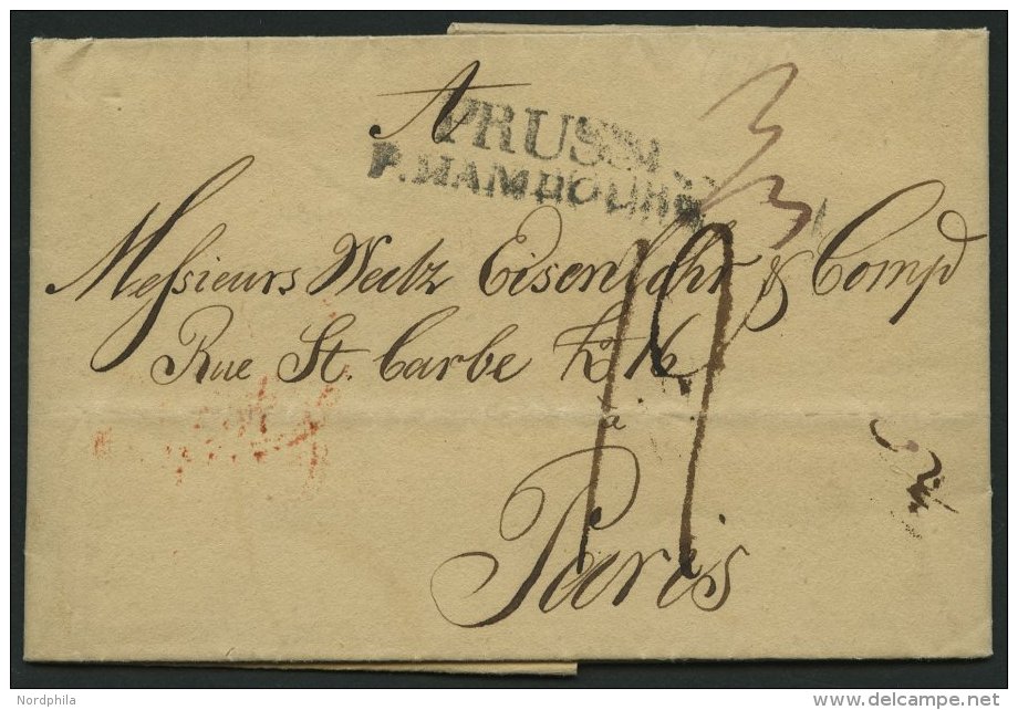 HAMBURG VORPHILA 1812, PRUSSE P. HAMBOURG, L2 Auf Brief Von Berlin Nach Paris, Rückseitig Großer Roter Datums - Préphilatélie