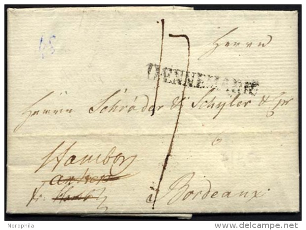 HAMBURG VORPHILA 1801, DAENNEMARK, L1 Auf Kleinem Brief Von Drontheim Nach Bordeaux, Handschriftlich Fr. Hamburg, Pracht - Préphilatélie