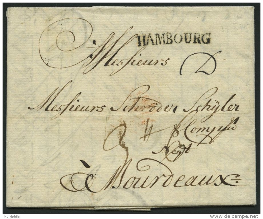 HAMBURG VORPHILA 1772, HAMBOURG, L1 Auf Brief Nach Bordeaux, Pracht - Autres & Non Classés