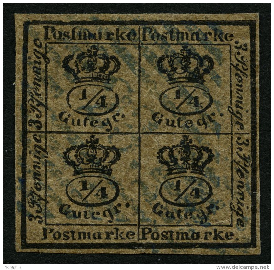 BRAUNSCHWEIG 9a O, 1857, 4/4 Ggr. Schwarz Auf Graubraun, Seltener Blauer Nummernstempel 23 (HOHEGEISS), Unten Minimaler - Braunschweig
