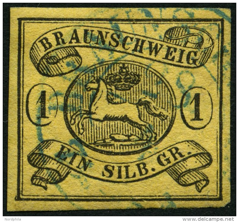 BRAUNSCHWEIG 6aY O, 1853, 1 Sgr. Schwarz Auf Sämisch, Verkehrtes Wz., Pracht, Mi. 120.- - Brunswick