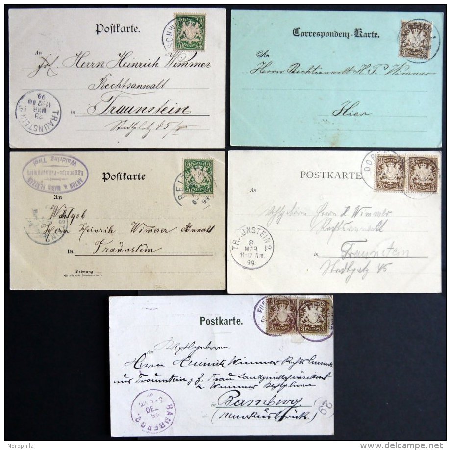 BAYERN 1898/9, 5 Verschiedene Frankierte Alte Ansichtskarten, Pracht - Altri & Non Classificati