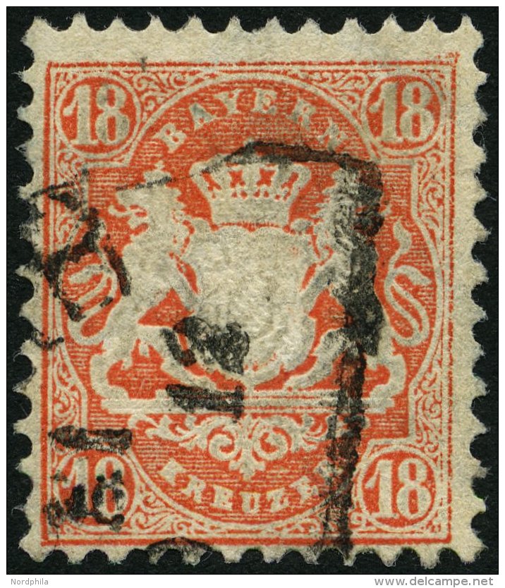 BAYERN 36 O, 1875, 18 Kr. Dunkelzinnoberrot, Wz. 2, Pracht, Gepr. H. Krause, Mi. 75.- - Other & Unclassified