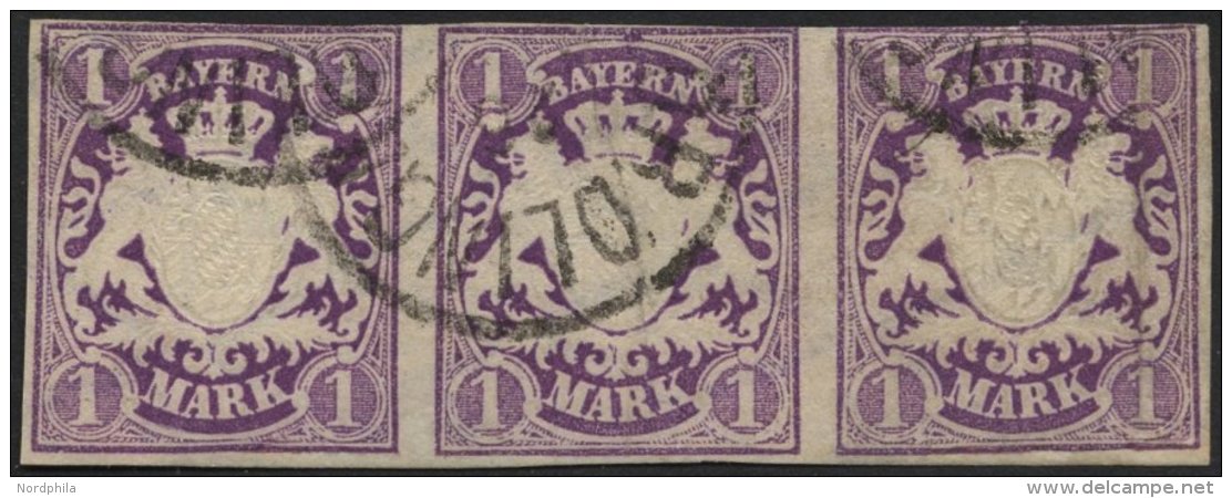 BAYERN 30a O, 1874, 1 M. Violett Im Waagerechten Dreierstreifen, Oben Etwas Knapp Sonst Pracht, Mi. 700.- - Otros & Sin Clasificación