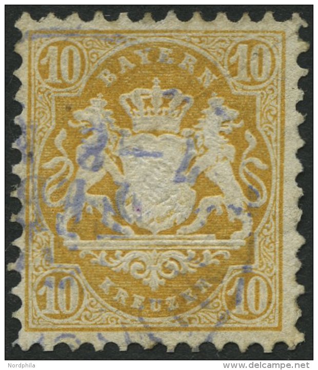 BAYERN 29Xb O, 1873, 10 Kr. Dunkelgelb, Wz. Enge Rauten, Bugspur Sonst Pracht, Gepr. Stegmüller, Mi. 500.- - Other & Unclassified
