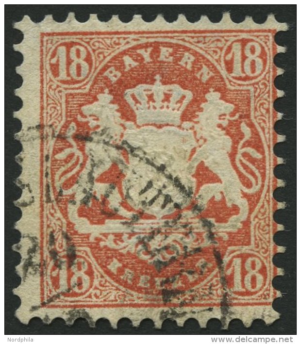 BAYERN 27Xb O, 1870, 18 Kr. Dunkelziegelrot, Wz. Enge Rauten, Pracht, Gepr. Drahn, Mi. 240.- - Other & Unclassified